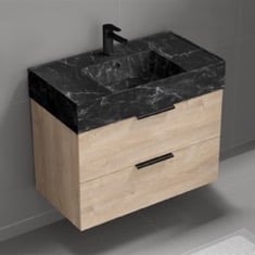Floating Bathroom Vanity, Modern, 32 inch, Black Marble Style Sink